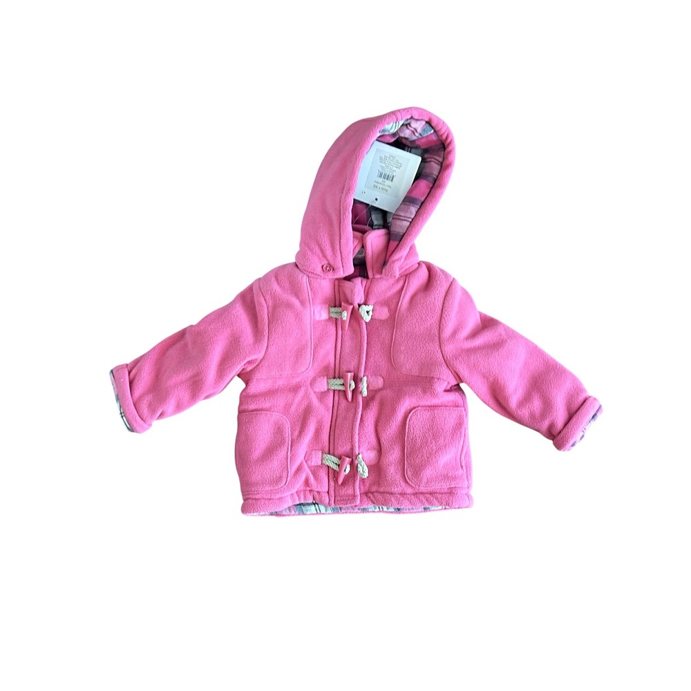 Tots Fifth Avenue Pink Fleece Coat Hooded Plaid Lined Toggle Jacket 6 Months NWT